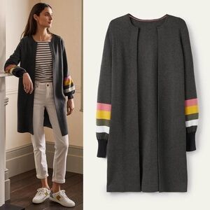 Boden Berkshire Cardigan Sweater 10 Coatigan Longline Pockets Open Front stripes
